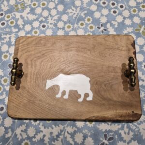 Oak charcuterie or cheese board with resin polar bear shaped inlay
